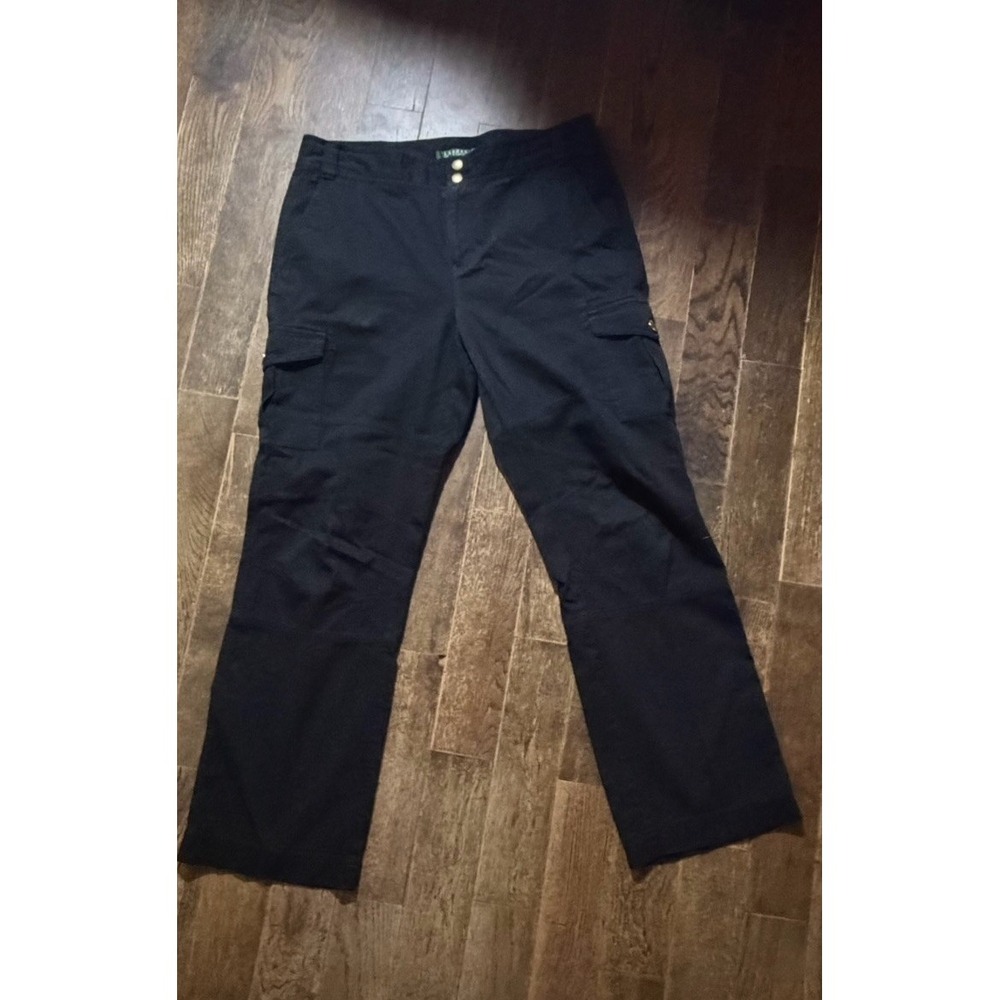 Lauren Ralph Lauren Pants Womens 10 Black Cargo Straight Leg Snap Pockets